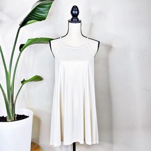 Audrey 3+1 Cream White Ribbed Sleeveless Swing Mini Dress Halter Neckline Medium